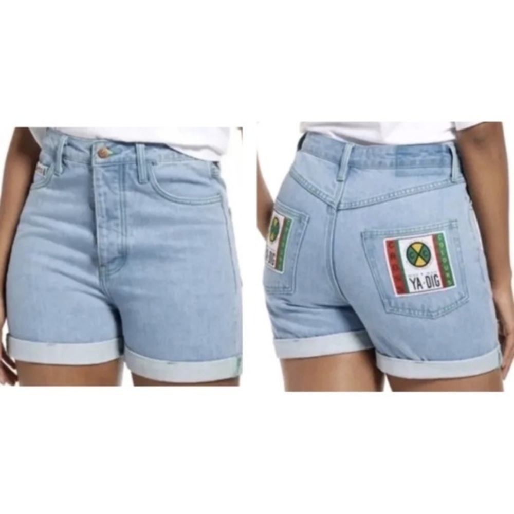 Cross Colours Denim cuffed High Waist Jean 90s Light Blue Wash Shorts